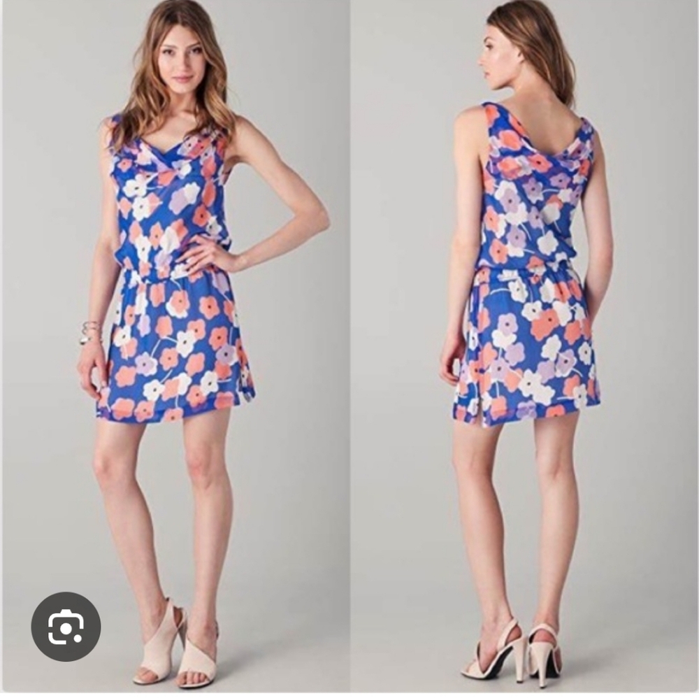 Dianne VON Furstenburg Lou Floral Cowl Neck  Silk Sleeveless Dress - Blue/Pink 6
